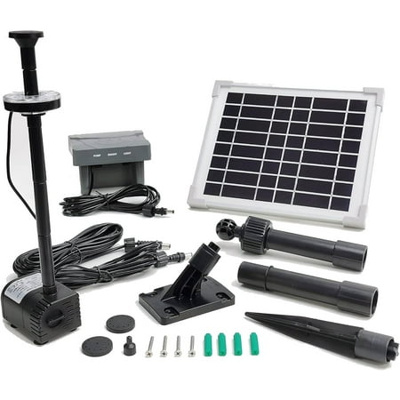 Solar Water Pump with Backup Battery and Fountain Lights for Birdbath, Fountain, Small Pond, Garden Decoration (Battery and Lights Included)