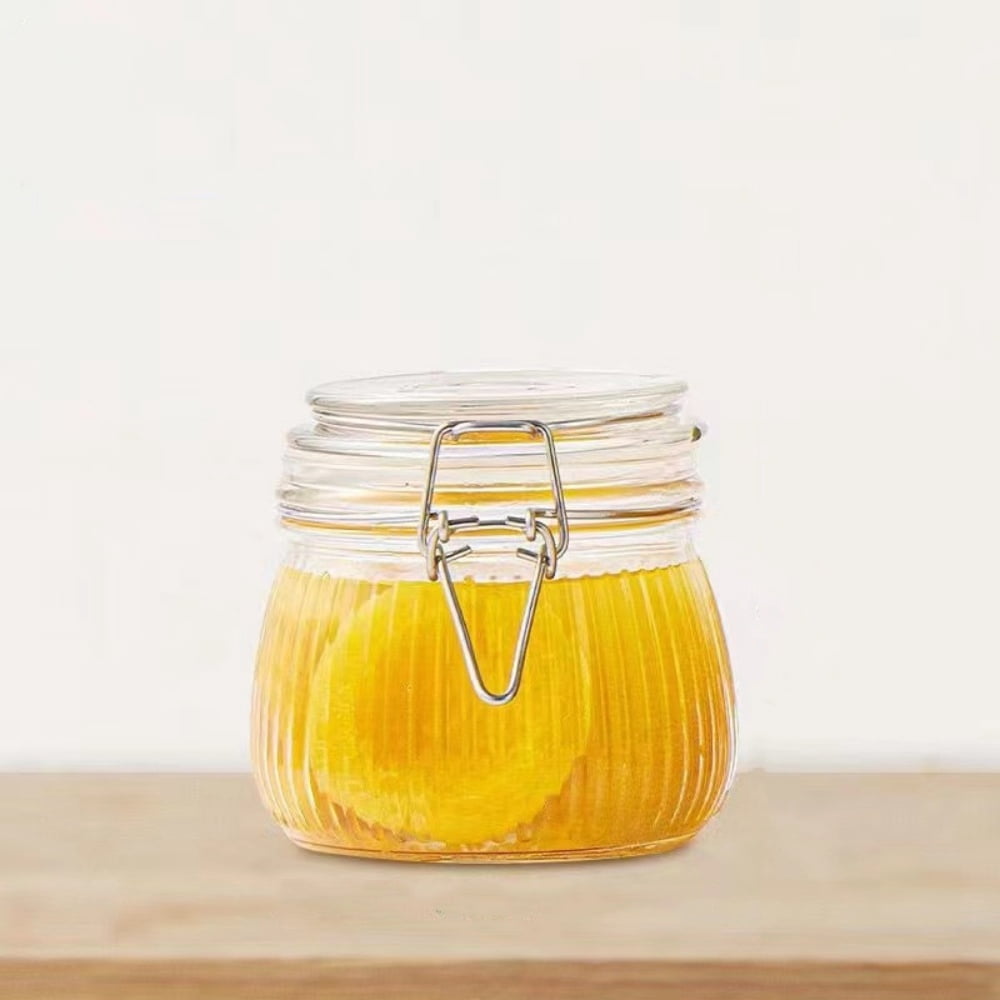 17oz Airtight Glass Jar with Lid, Dingrich Set of 4 Glass Storage Containers Food Storage Jar with Clamp Lids and Silicone Gaskets for Coffee, Sugar, Spice, Cereal, Kitchen & Pantry Storage