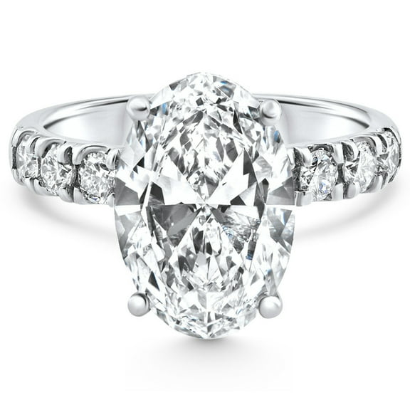 Pompeii Certified 5.28Ct Oval Diamond Side Halo Engagement Ring 14k White Gold Lab Grown