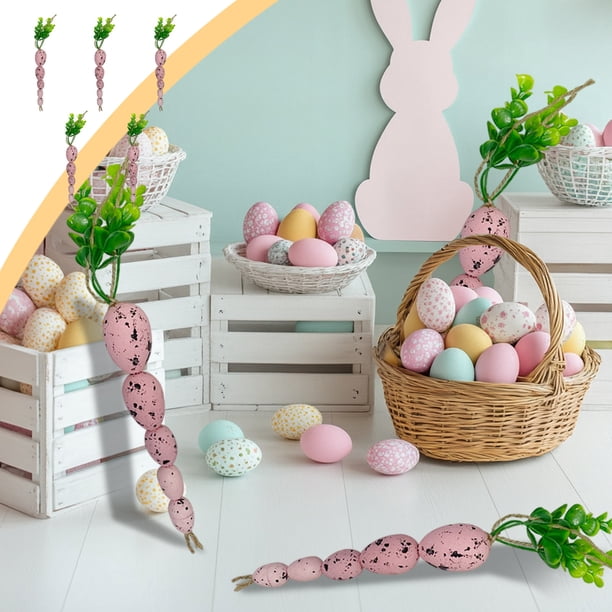 Decoraciones de Pascua, adornos de Pascua, adornos colgantes de zanahoria de Pascua de 12,6 pulgadas, 5 huevos artificiales ensartados con zanahorias de espuma, adornos colgantes de zanahoria de Pascu