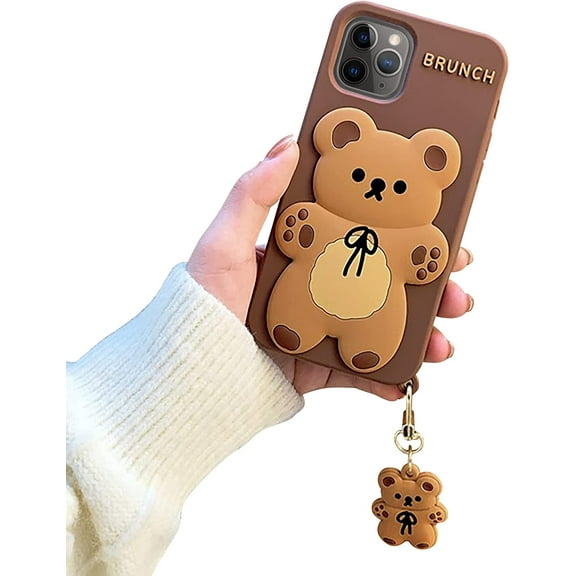 Design for iPhone 11 Pro Max Case 3D Cartoon Animal Character Soft Silicone Kawaii Girls Women Teenager Shockproof Rubber Cover (2019, 6.5”) (with Small Bear Pendant)