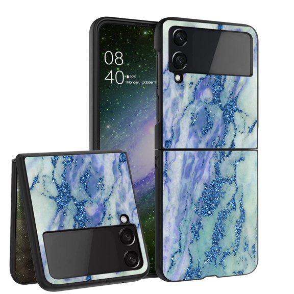 ANJ  Hard Protective Printed Case Cover Compatible with Samsung Galaxy Z Flip 4 - Blue Marbling