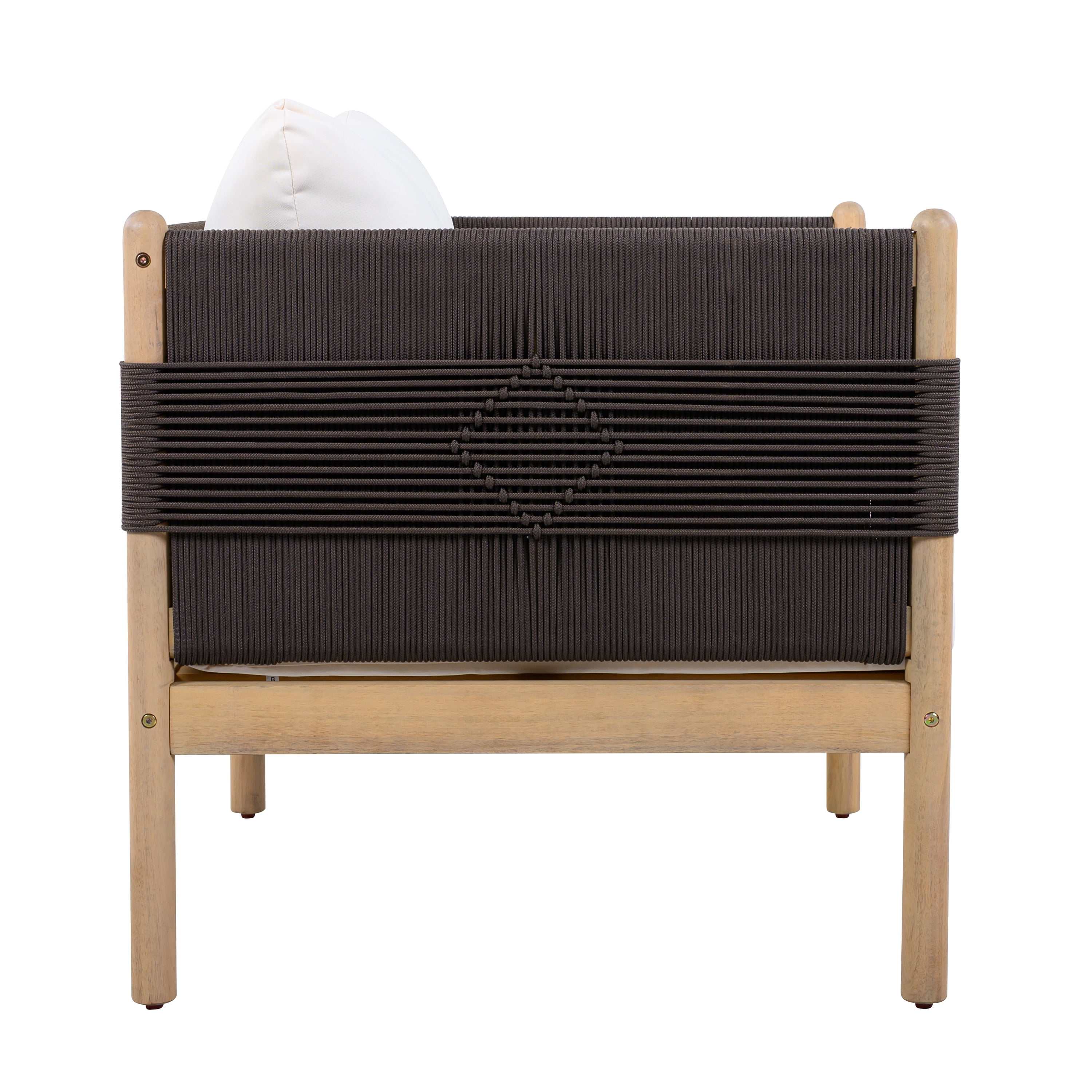 Club Chair, Outdoor Acacia Wood Chair with Diamond Rope Weave and Cushions for Patio Garden, Light Teak and Cream