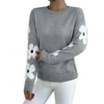 thumbnail image 2 of AGWOLF Ribbed Knit Sweaters for Women Cute Floral Graphic Pullover Sweater Dressy Mock Neck Long Sleeve Top, 2 of 9
