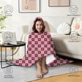 thumbnail image 4 of Wearable Blanket,Pink Brown Heart Checkered Pattern Hooded Wearable Flannel Blanket for Adults & Teens,Winter Poncho Shawl Wrap Cape Cozy Anti-Pill,50"x60", 4 of 5
