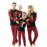 Matching Christmas Pajamas Set for Family Plaid Reindeer Women Men Kids Pjs 2pcs Red Xmas Sleepwear Loungewear