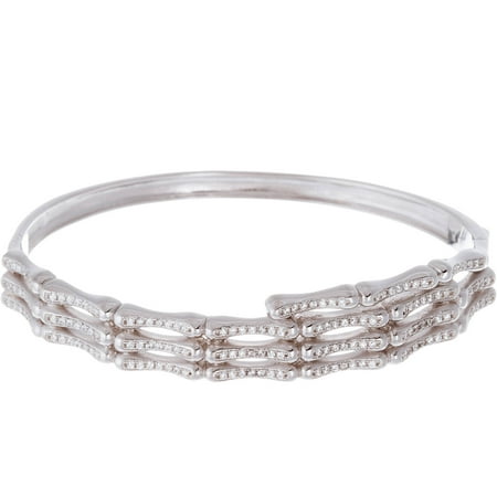 Lesa Michele Pave Cubic Zirconia Sterling Silver Triple-Row Ribbed Bangle