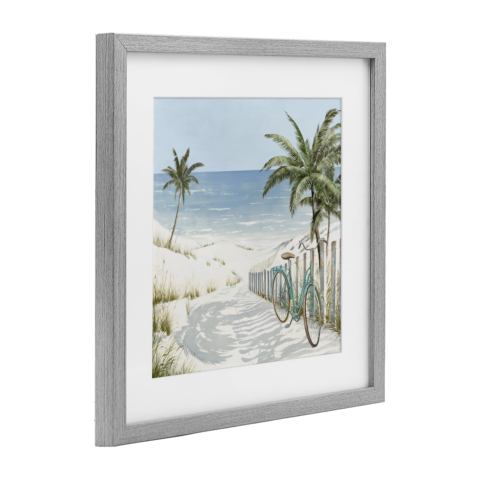 Stupell Industries Beach Bike Coastal Scene Gray Framed Print Under Glass, design by Lorenzo Collective