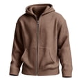 thumbnail image 2 of Hsovts Hoodies for Men Full Zip Drawstring Hooded Waffle Knit Sweatshirts with Pocket Lightweight Loose Tops Coffee 3XL, 2 of 7