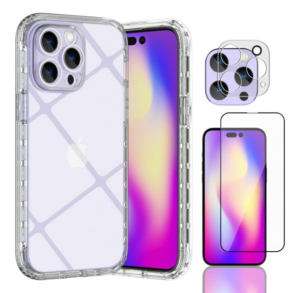 NIFFPD Crystal Clear iPhone 14 Pro Max Case with Screen Protector   Camera Lens Protector Yellowing-Resistant Shockproof Protective Phone Case for iPhone 14 Pro Max 6.7"
