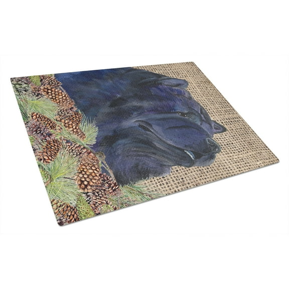 Carolines Treasures SS4090LCB Chow Chow on Faux Burlap with Pine Cones Glass Cutting Board Large, 12H x 16W, multicolor