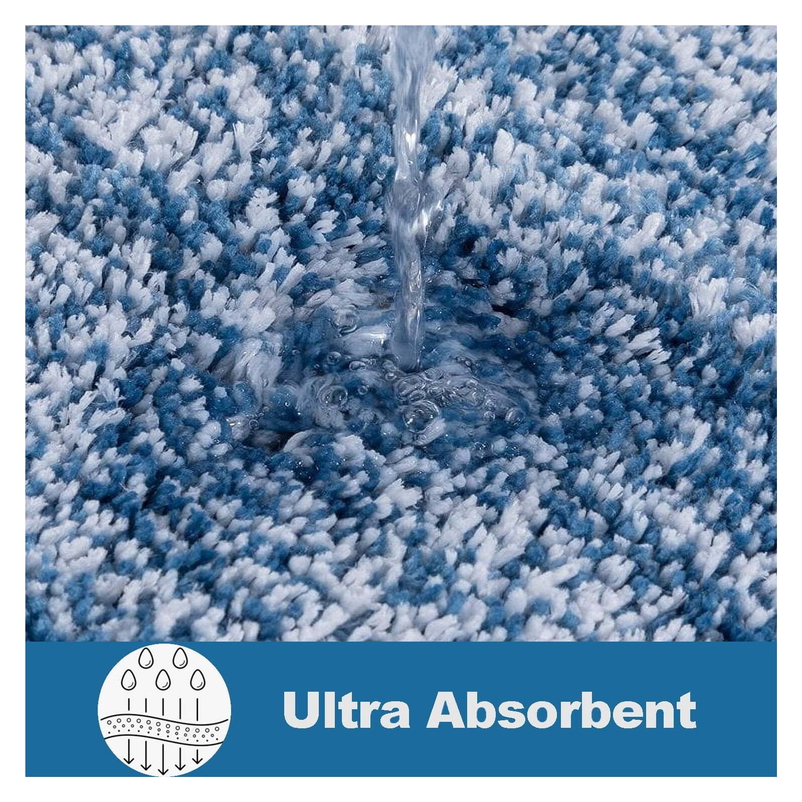 Bath Mat, Bathroom Rug Set, Non Slip Absorbent Quick Dry Bath Room Runner Rugs, Extra Soft Microfiber Washable Machine Tub Bathtub Shower Floor Carpet, Blue & White