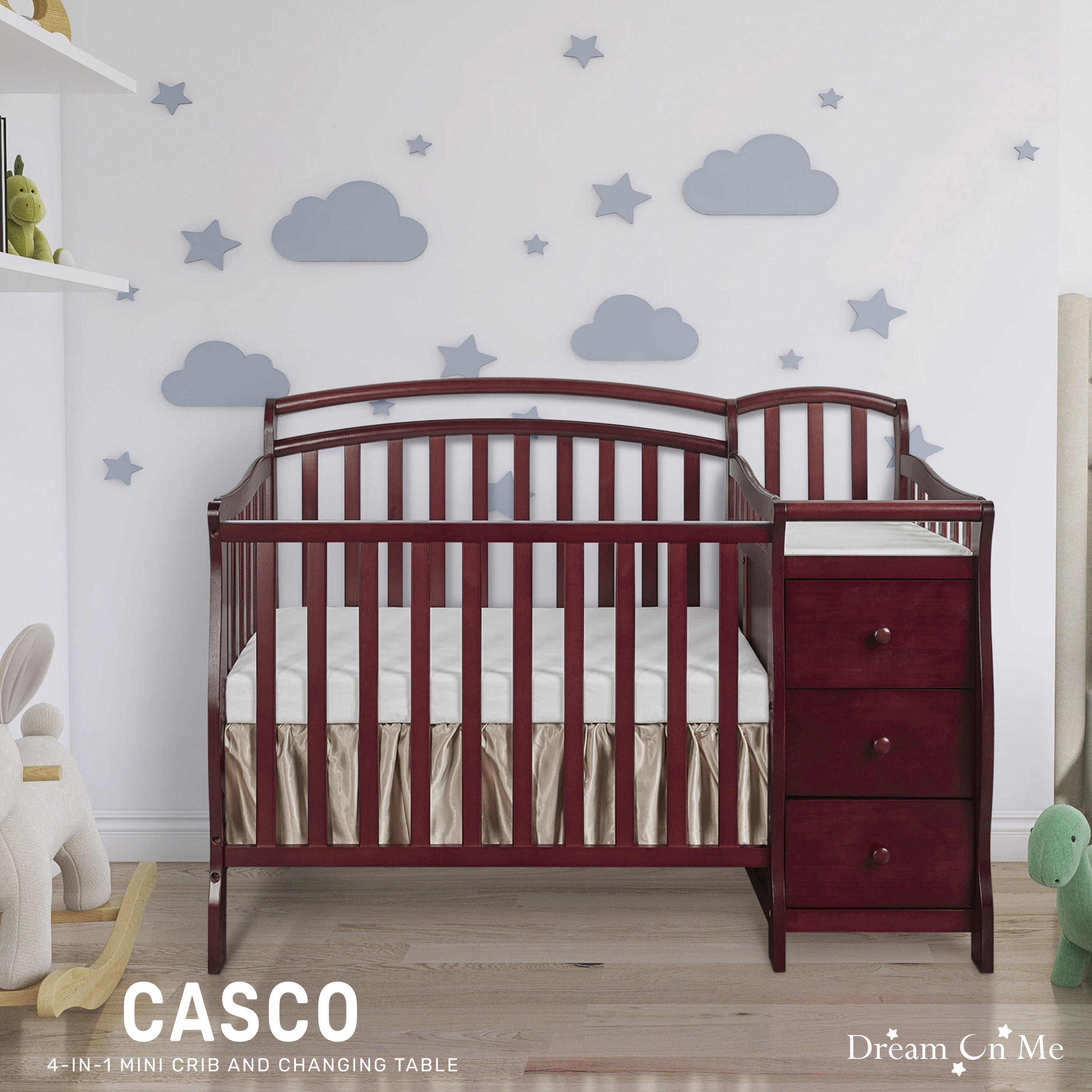Dream On Me Casco 4-in-1 Mini Crib and Dressing Table Cherry