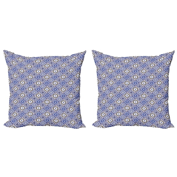 Ambesonne Moroccan Throw Pillow Cover 2 Pack, Geometric Azulejo Design, 20", Violet Blue Black Cream