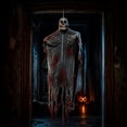 thumbnail image 3 of QLUEWX Halloween Skull Ghost Hanging Decorations, 35.4" Spooky Bloody Skeleton Ghost Mesh Hanging Props, Festival Prop Halloween Party Decorations, Halloween Decor for Home Outdoor Haunted House, 3 of 8