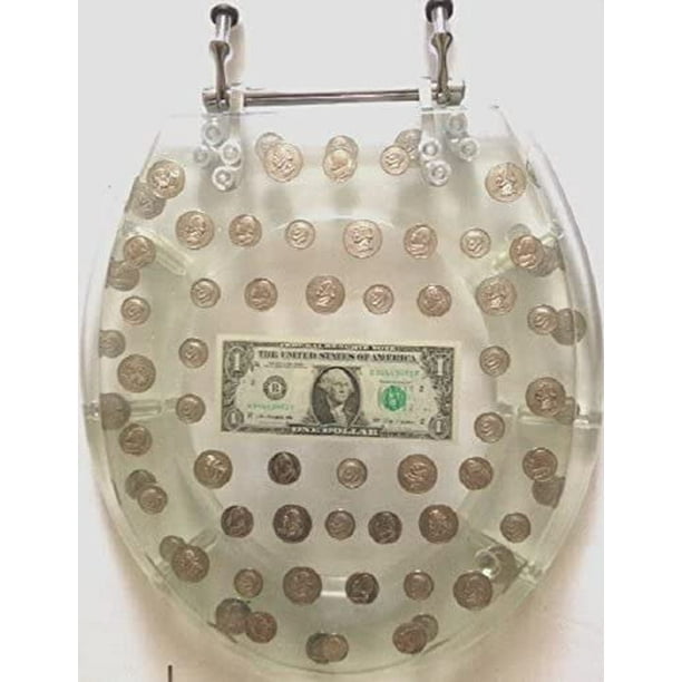 Coins and Dollar Bill Resin Money Toilet Seat, Standard Size Round with
