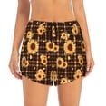 thumbnail image 2 of Rateoe Brown Plaid Sunflower Printed 2 in 1 Women's Workout Shorts for Athletic Gym Running Shorts with Phone Pockets-Large, 2 of 7