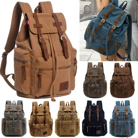 Jeteven 32L Canvas Leather Backpack Men/Women's Rucksack School Satchel Travel Backpack Hiking Bag,Army Green