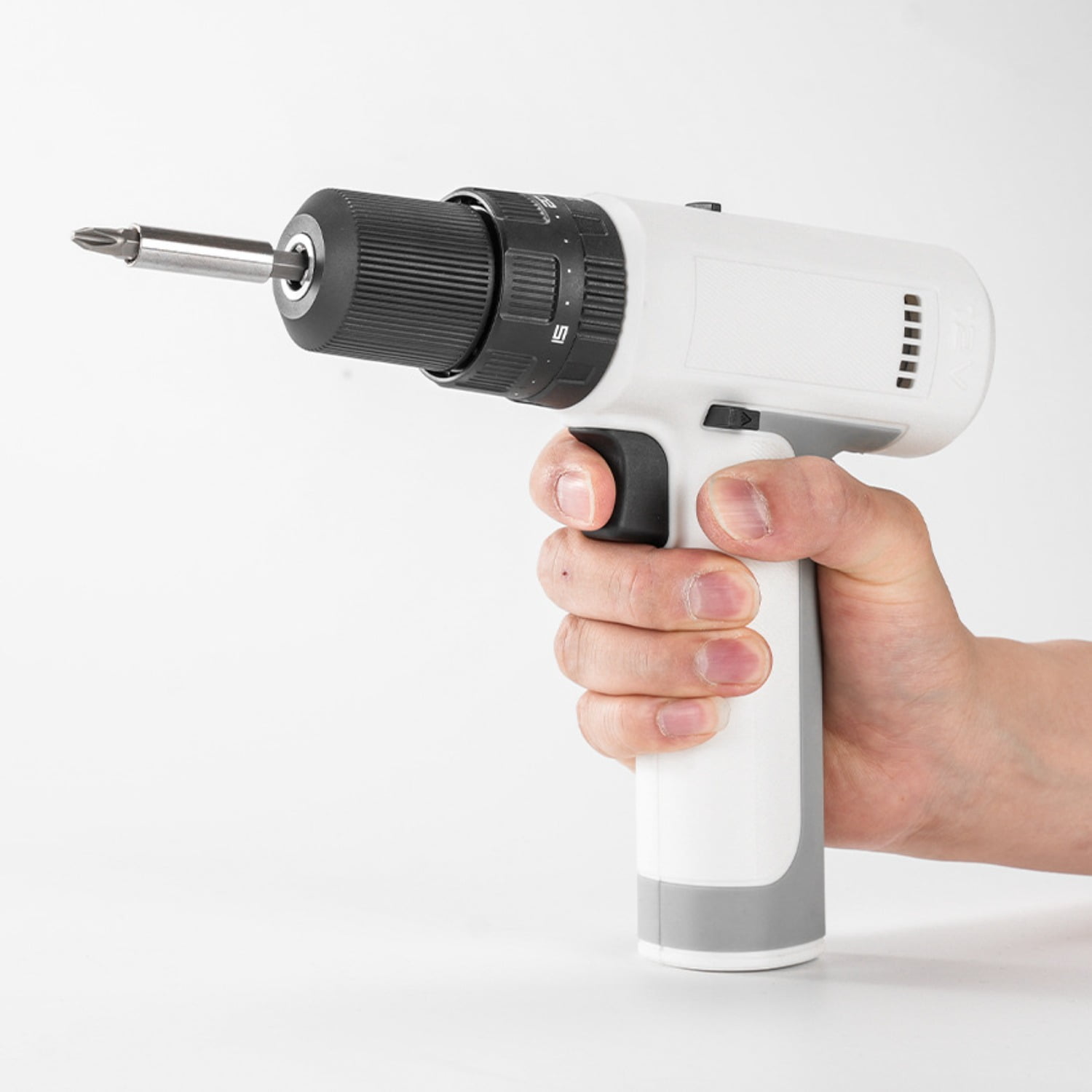 White Smart Brushless Impact Drill, Cordless Lithium-ion Drill Driver for Home Use