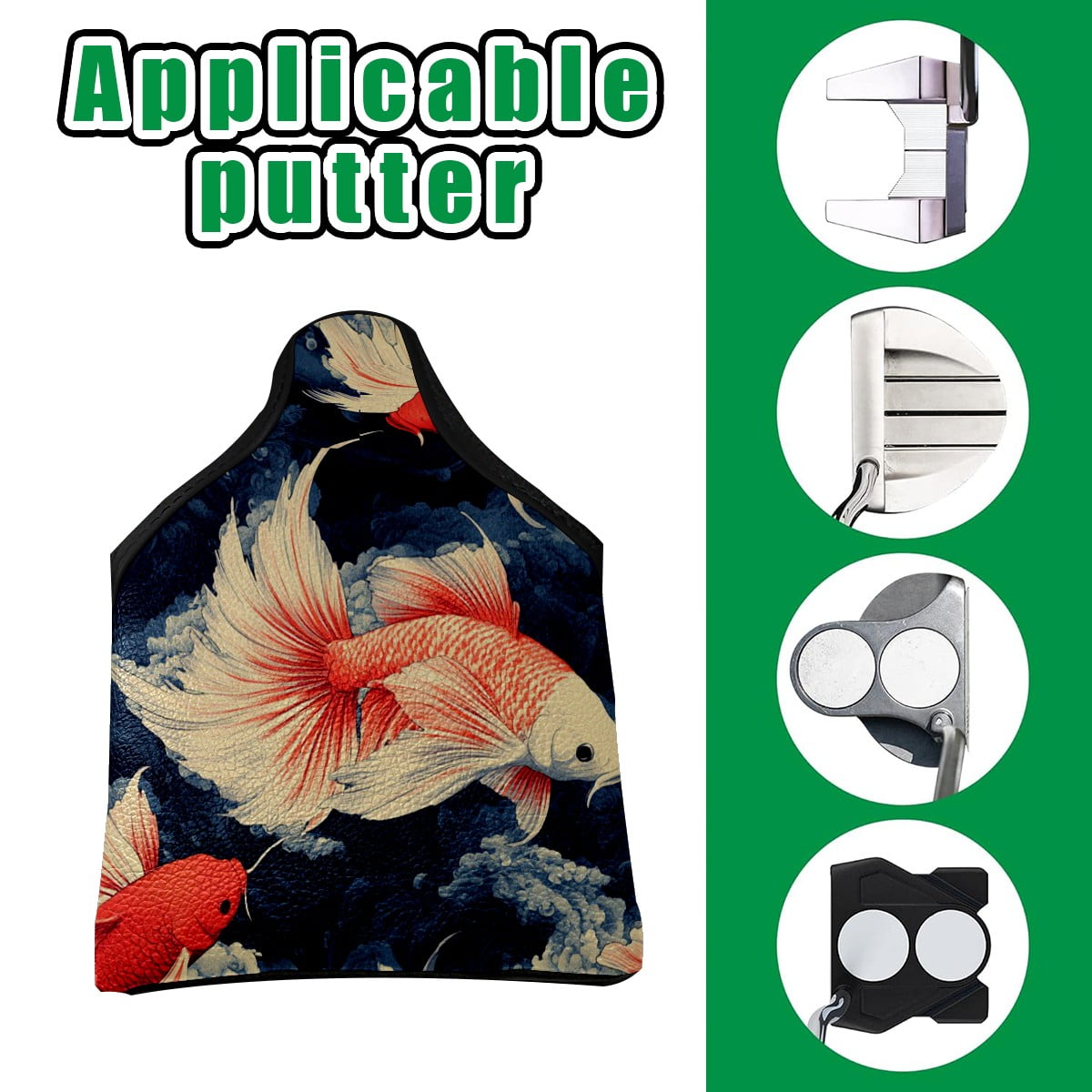 Golf Mallet Putter Cover Premium Leather Waterproof Golf Putter Head Cover with Magnetic Closure Goldfish