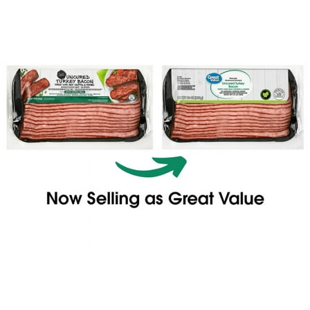 Great Value Naturally Hardwood Smoked Uncured Turkey Bacon, 10 oz
