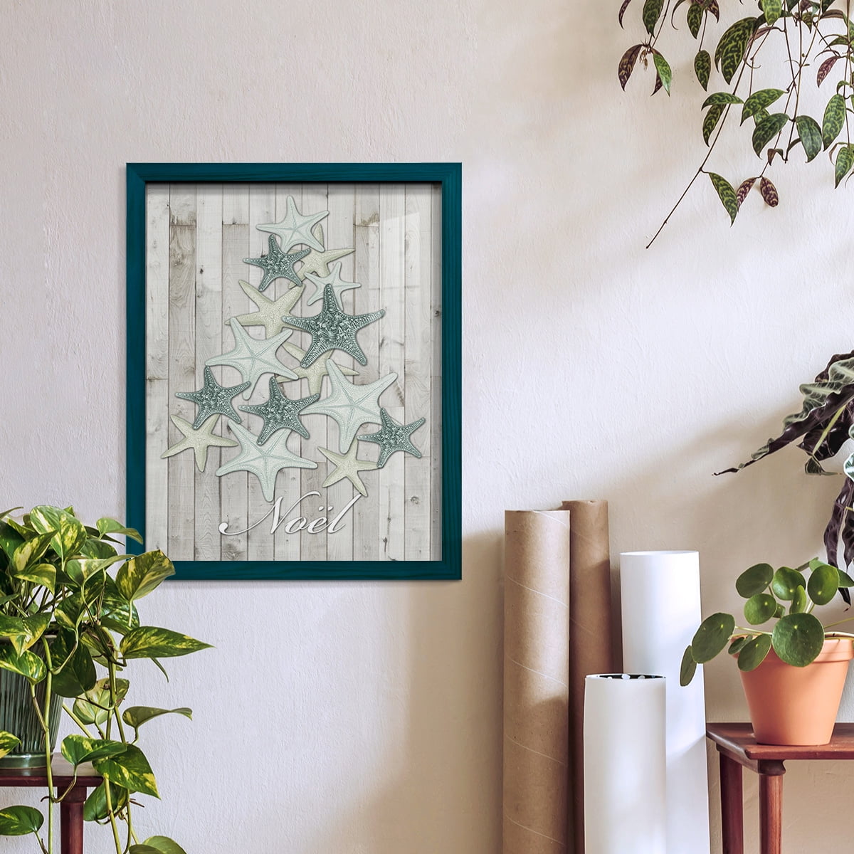 Coastal Christmas IV -Framed Print w/glass-Ocean Blue