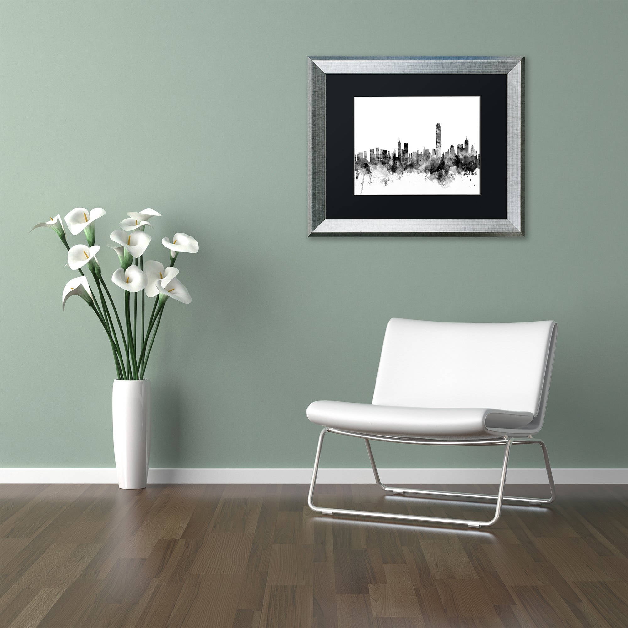 Trademark Fine Art "Hong Kong Skyline B&W" Canvas Art by Michael Tompsett, Black Matte, Silver Frame