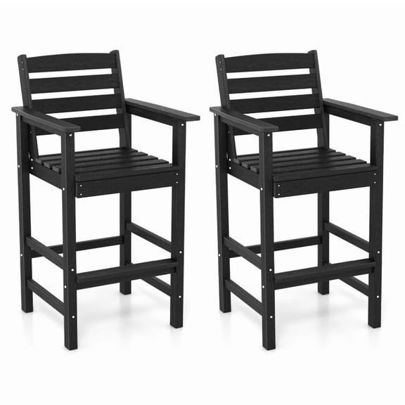 Canddidliike Patio HDPE Adirondack Bar Chairs Set of 2 with Wide Armrests, Seating & Patio Chair for Outdoor, Black