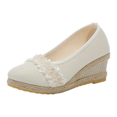 

Women Sandals Fashion Summer Comfortable Weave Wedges Lace Breathable Slip On Round Toe Sandals Beach Party Shoes Footwear