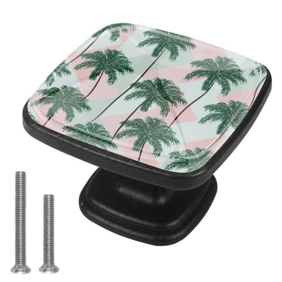 4 Pcs Cabinet Handle Drawer Pulls tropical palm trees Knobs with Screws Square Furniture Office Cabinet Knob Decoration