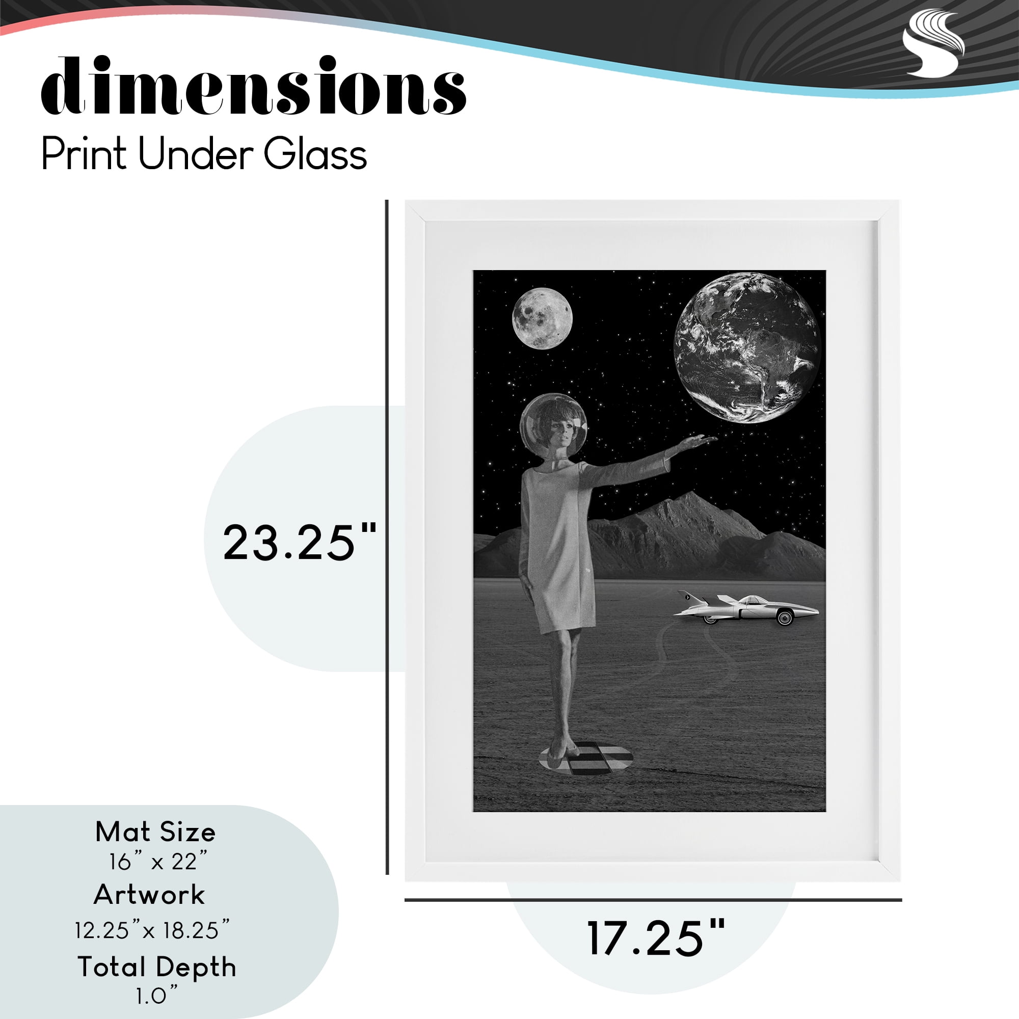 On A Mission Retro Space White Framed Print Under Glass, design by Elo Marc
