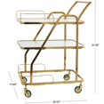 thumbnail image 3 of DecMode 27" x 35" Gold Metal Rolling Glass Shelf 3 Tier Bar Cart with Side Guards and Handle, 1-Piece, 3 of 7