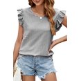 thumbnail image 3 of Womens Casual Tops for Women Crewneck Ruffle Short Sleeve Blouses Black L, 3 of 9
