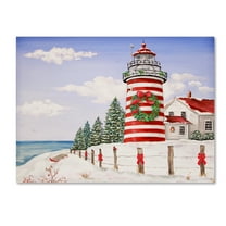 Trademark Fine Art 'Christmas Lighthouse' Canvas Art by Jean Plout