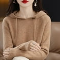 thumbnail image 5 of Pullover Sweaters for Women 2025 Long Sleeve Hooded Loose Plain Knitted Sweater Tops Fall Winter Outfits, 5 of 6