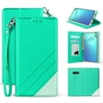 thumbnail image 2 of for 6.1" Samsung Galaxy S10 LITE Luxury Infolio Hybrid Grip and Anti-Slip Dust and Debris Protection Shock Absorption Foldable Kickstand Landscape Mode Leather Strap Card Slot Wallet Case [TealWhite], 2 of 4