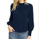 thumbnail image 1 of Camisa de mujer Pequeño cuello alto Agujero trasero Linterna Manga larga Gasa Suelta Mujer Jersey casual Azul oscuro M, 1 of 6