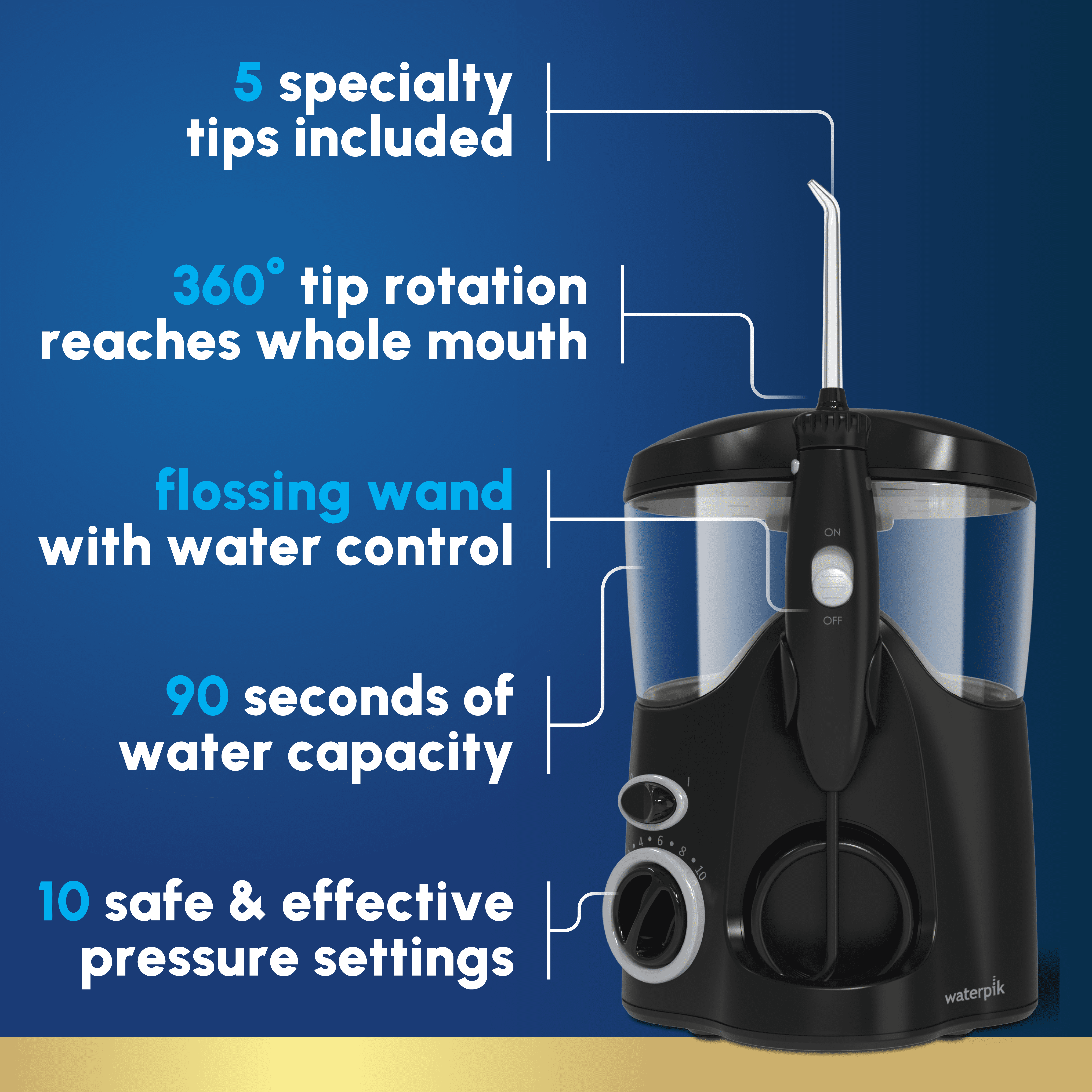 Waterpik Ultra Water Flosser with 10 Settings, 5 Tips, ADA Accepted, Black