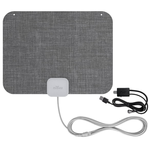 Mohu Leaf Stitch Amplified – Flat Indoor TV Antenna, 60-Mile Range, Jolt Switch Amp, UHF VHF, Multi-Directional, 4K UHD, NEXTGEN TV - w/ 12 ft.