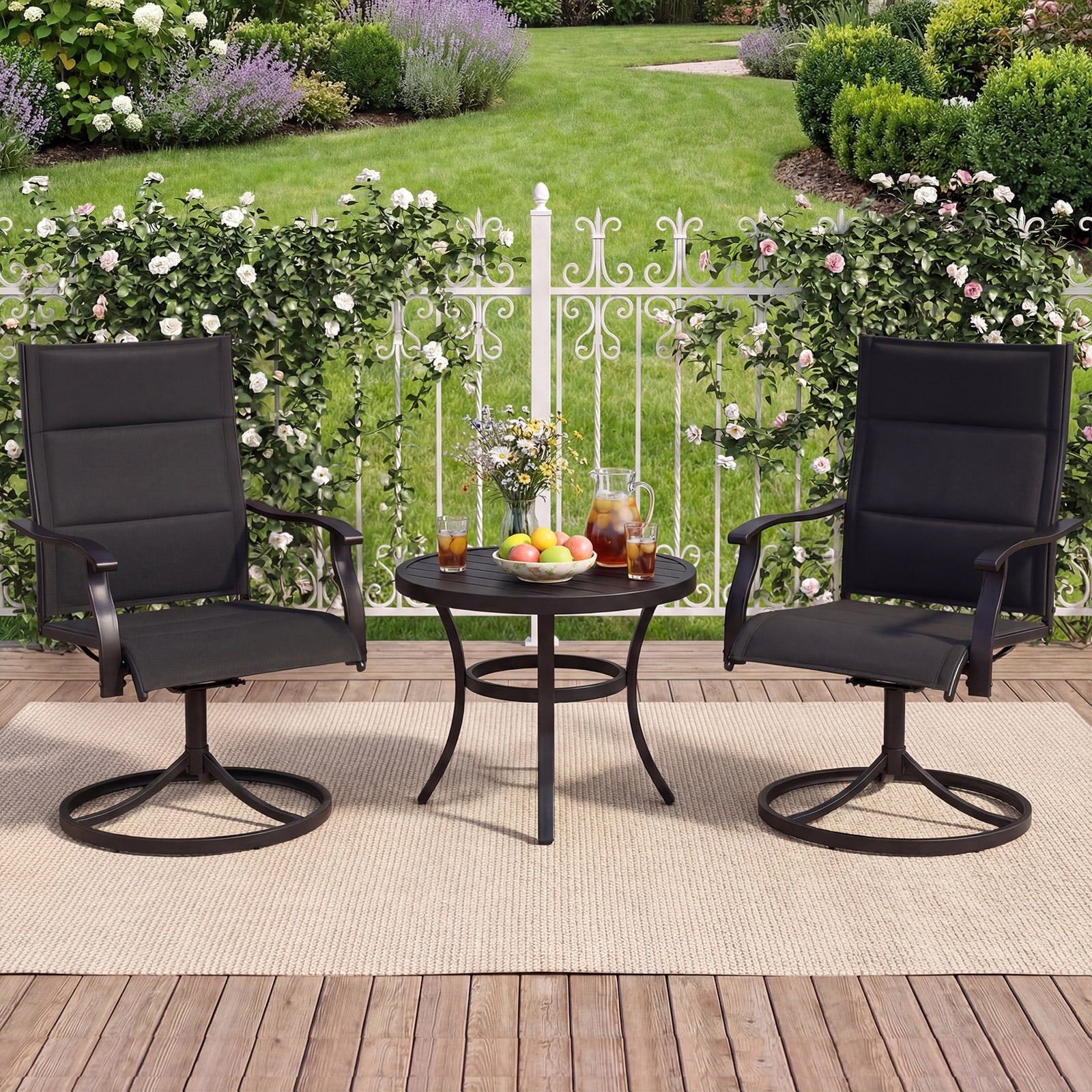 Gymax Padded Patio Swivel Chairs Set of 2 Ergonomic Outdoor Dining Chairs w/High Back Black