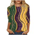 thumbnail image 2 of successthop Mardi Gras Womens Plus Size Tops 3/4 Sleeve Loose with Crew Neck Polyester Casual Mask Printed Mardi Gras Celebrations Blouse Tops for Mardi Gras Event Purple 3XL, 2 of 5