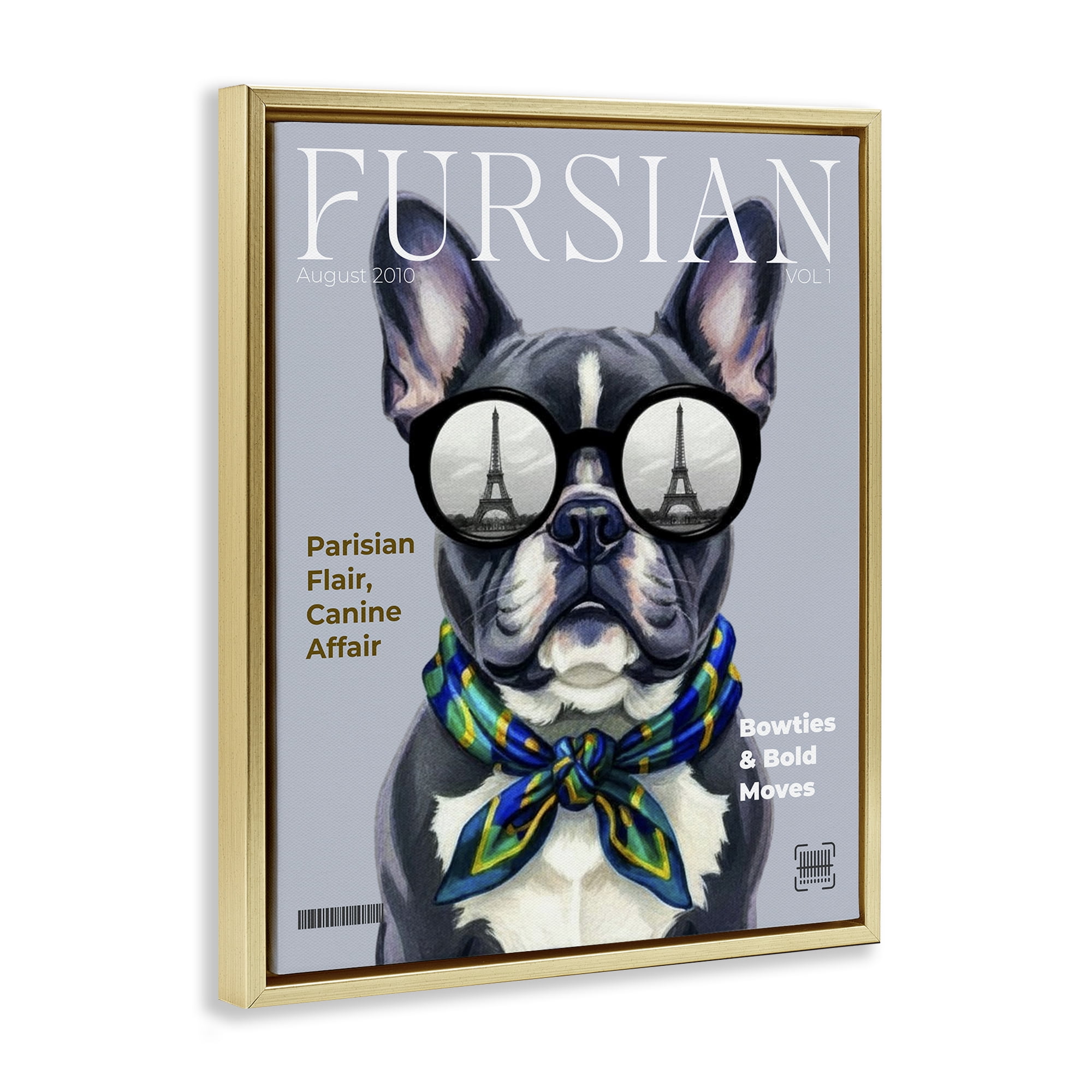 Stupell Industries Fursian Dog Fashion Magazine Gold Framed Floater Canvas Wall Art, design by A Barefoot Stylist