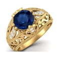 thumbnail image 2 of 1.45 Ctw Round Blue Sapphire Antique Filigree Design 925 Sterling Silver Gold Vermeil Women Valentines Day Gifts Ring, 2 of 3