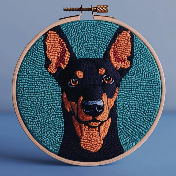 DIY Punch Needle Kits for Beginners Doberman Pinscher Dog with Hoop Punch Needle Starter Craft Embroidery Set Easy for Adults and Children Festival Gift and Decoration 20x20cm-1