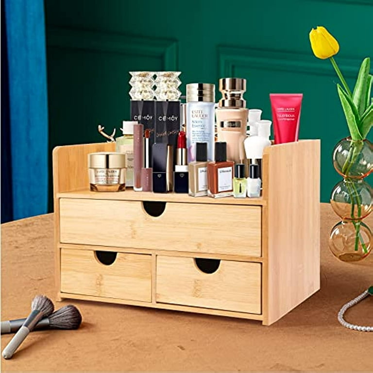 Small Makeup Organizers And Storage For Vanity – Bathroom Counter Organizers  And Storage – Dresser Bathroom Organizer Countertop – Cosmetic Storage  Organizer Skincare Skin Care Bamboo Desk Drawers 