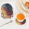 thumbnail image 5 of Qxltty Colorful Flow Pattern Drink Coasters with Holder 6pcs Handmade Woven Simple Vintage Saucer Set, 5 of 7