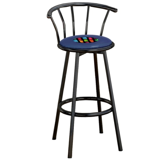 The Furniture King Bar Stool Black Metal with a Tiki or Tropical Themed Decal (Tiki Black Large - Blue)