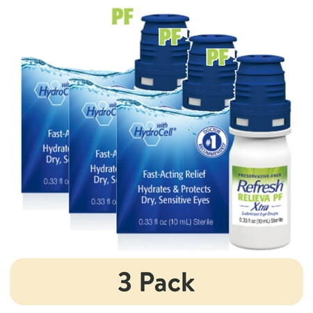 (3 pack) Refresh Relieva PF Xtra Preservative-Free Artificial Tears Lubricant Eye Drops, 10 ml