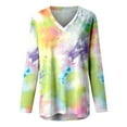 thumbnail image 4 of QHWAUAKFBN T Shirts For Women Loose Fit Loose V Neck Colorful Tie Dye Printed Long Sleeve Printed Tshirts Top, 4 of 4