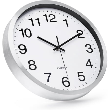 Wall Clock 12 Inch Silver Brushed Finish Silent Non Ticking Indoor Clock Round Battery Operated Stainless Wall Clock 12 Inch Silver Brushed Finish Silent Non Ticking Indoor Clock Round Battery Operated
